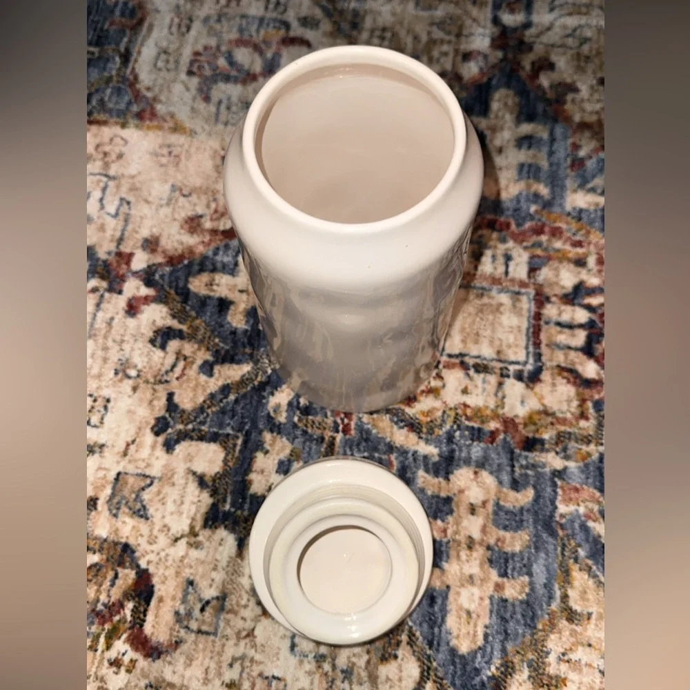 Rae Dunn ‘COFFEE’ large tall skinny ceramic white canister container jar w/lid